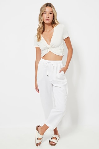 Pantalon relaxed en lin taille haute - Blanc