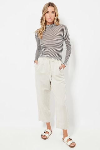Pantalon relaxed en lin taille haute - Blanc