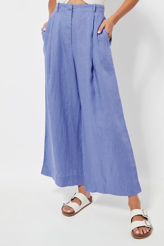 Pantalon wide legs en lin - Bleu