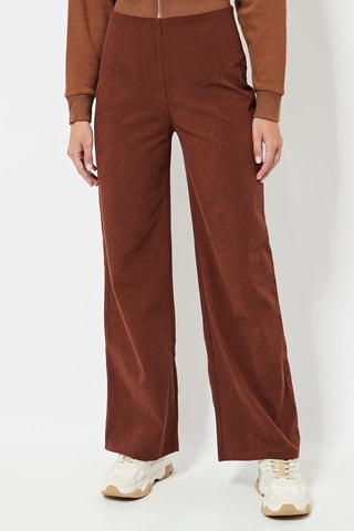 Pantalon en velours taille haute - Marron