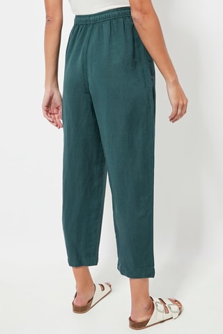 Pantalon relaxed en lin taille haute - Vert foncé