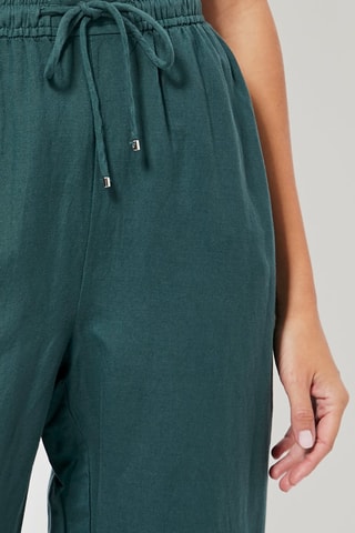 Pantalon relaxed en lin taille haute - Vert foncé