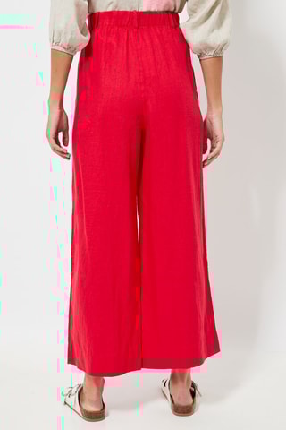Pantalon wide legs en lin taille haute - Rouge