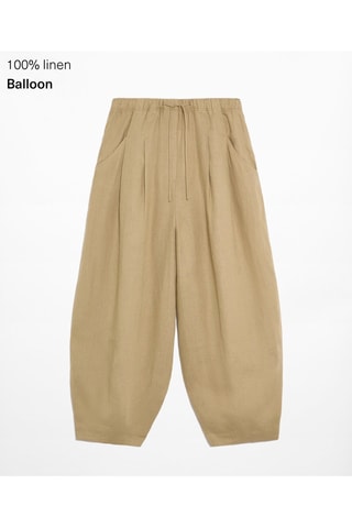 Pantalon taille haute en lin - Beige