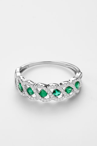 Anillo Green Tarlac - Oro blanco, diamantes y esmeraldas