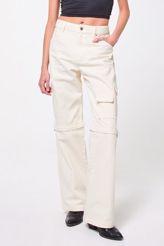 Pantaloni straight cargo a vita alta - Ecrù