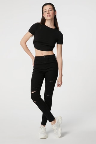 Jeans slim a vita alta - Nero