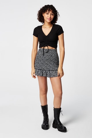 Minigonna con punto smock - Nero e bianco