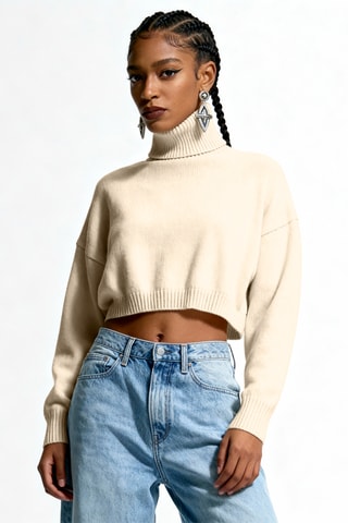 ##Pull court en laine vierge et alpaga - Ecru