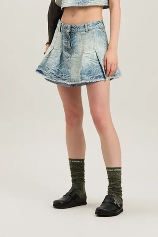 ##Jupe plissée en jean - Bleu