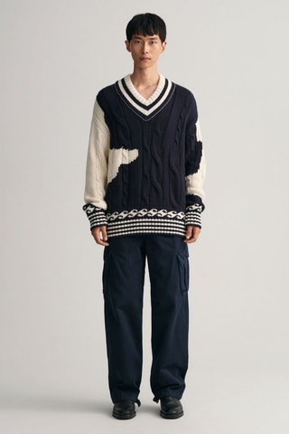 Maglia in cotone bio e lana - Bianco e navy