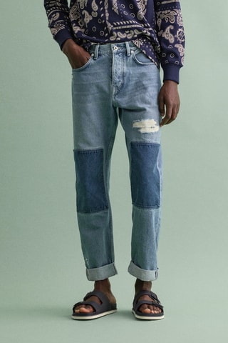 Jeans straight in cotone bio - Azzurro