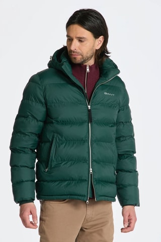 Piumino regular con cappuccio - Verde scuro