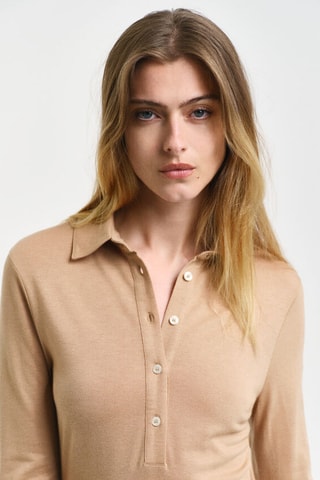 Abito a camicia slim in lana - Beige