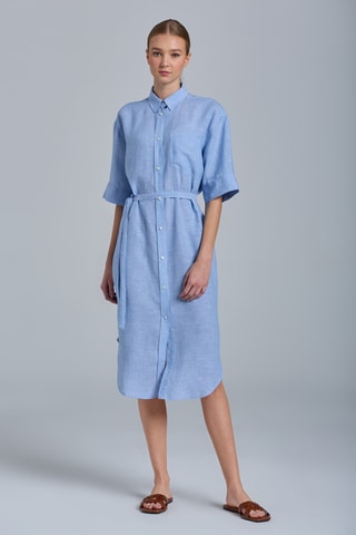 Abito a camicia regular in lino - Azzurro