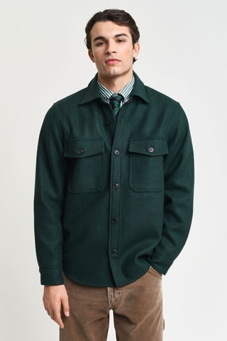 Sovracamicia regular in lana - Verde scuro