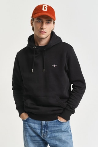 Felpa regular con cappuccio - Nero