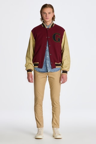 Giubbotto regular in lana e pelle di vitello - Bordeaux