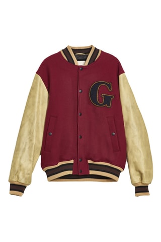 Giubbotto regular in lana e pelle di vitello - Bordeaux