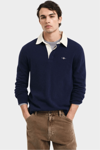 Maglia regular in lana d’agnello - Navy