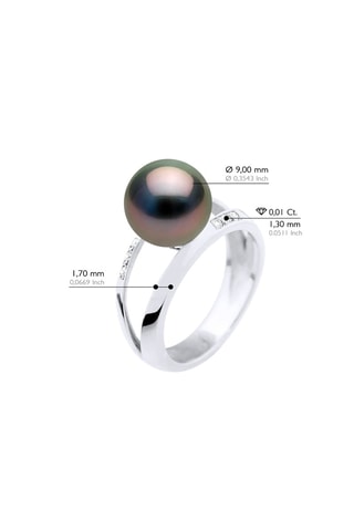 Anillo Oro blanco, perla cultivada de agua dulce y diamantes