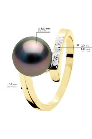 Anillo Oro amarillo, perla cultivada de agua dulce y diamantes