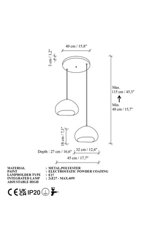 Lampadario - Bianco - 2 x 40 W