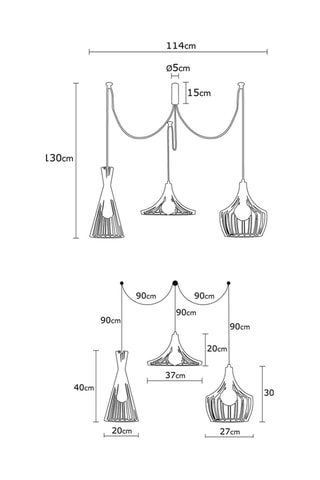 Lampadario Mezopotamya - Nero - 3 x 40 W HORS NORME