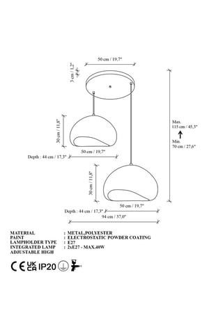 Lampadario - Bianco - 2 x 40 W
