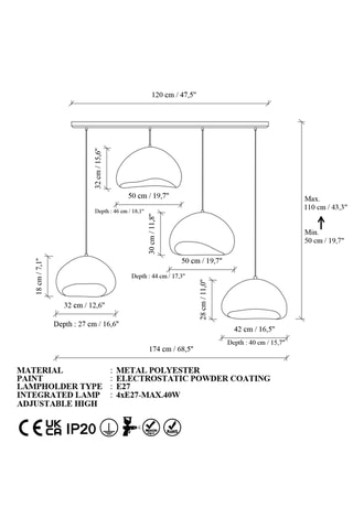 Lampadario 4 testine - Bianco