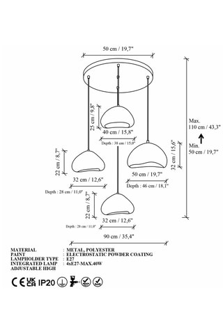 Lampadario 4 testine - Bianco