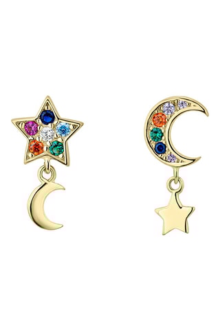 Boucles d'oreilles asymétriques Cosmic Star-Moon - Argent plaqué or jaune