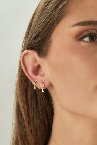 Boucles d'oreilles asymétriques Cosmic Star-Moon - Argent plaqué or jaune