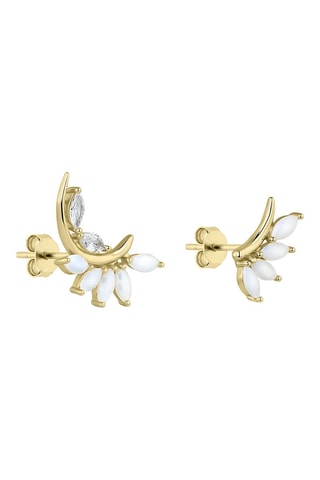 Boucles d'oreilles asymétriques Éventail - Argent plaqué or jaune et agates