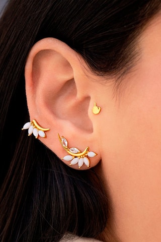 Boucles d'oreilles asymétriques Éventail - Argent plaqué or jaune et agates