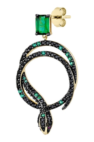 Boucle d'oreille - Argent plaqué or jaune, émeraude et zircons