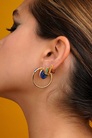 Boucles d’oreilles Ishani - Argent plaqué or jaune et lapis-lazuli