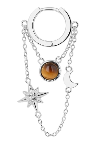 Boucle d'oreille Nova - Argent, zircons et œil-de-tigre