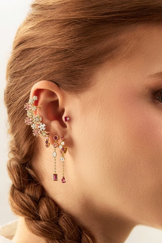 Boucle d'oreille - Argent plaqué or jaune et zircons