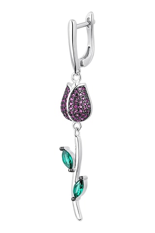 Boucle d'oreille Rose - Argent et zircons