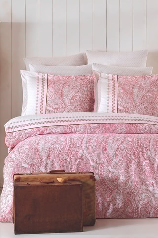 Parure de couette en coton 56 fils/cm² Paisley - Blanc et rose