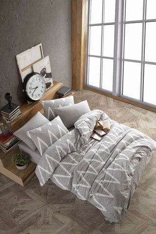 Parure de couette 47 fils/cm² Olivia - Gris et blanc