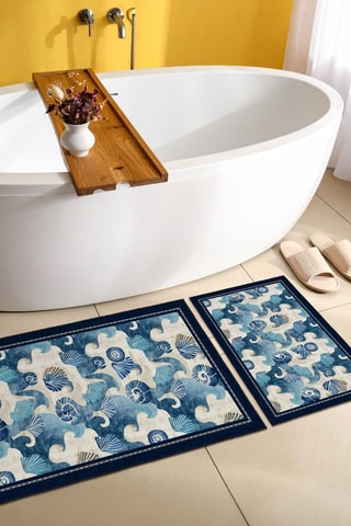 2 tapis de bain - Bleu - 50 x 60/60 x 100 cm