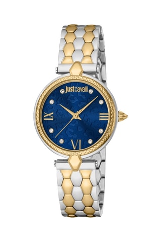 Stalen Quartz Horloge met Tsjechische Kristallen - Goudkleurig en Zilverkleurig