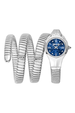 Stalen Quartz Horloge met Tsjechische Kristallen - Zilverkleurig en Koningsblauw