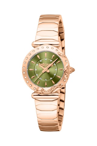 Stalen Quartz Horloge met Tsjechische Kristallen Stella - Roségoudkleurig en Groen