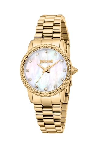 Stalen Quartz Horloge met Parelmoer en Tsjechische Kristallen Fiorenza - Goudkleurig en Wit