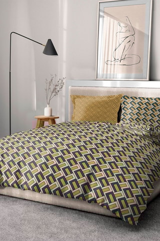 Parure de couette en coton 57 fils/cm² Mineria - Ocre et bleu