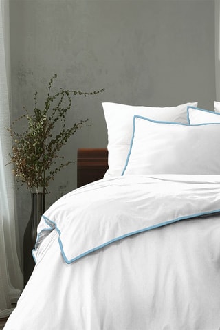Parure de couette en percale de coton 80 fils/cm² La Tzigane - Blanc et bleu maya