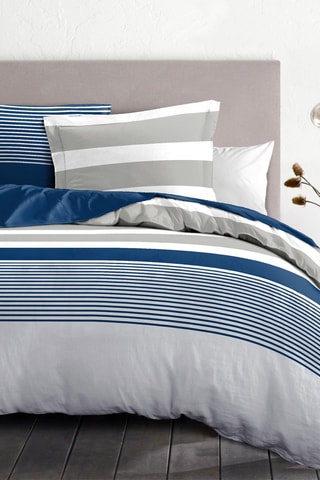 Parure de couette en percale de coton 80 fils/cm² La Courtisane - Bleu marine et gris